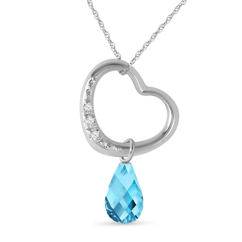 Galaxy Gold  14k 18" White Gold Open Heart with Genuine Diamond and Blue Topaz Pendant Necklace