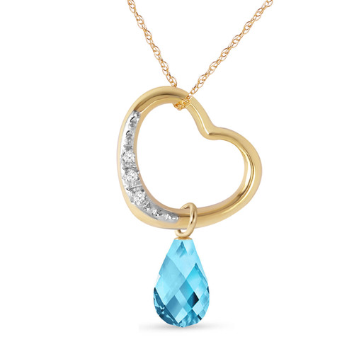 Galaxy Gold  14k 24" Yellow Gold Open Heart with Genuine Diamond and Blue Topaz Pendant Necklace