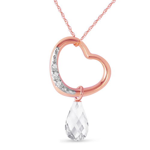 Galaxy Gold  14k 18" Rose Gold Open Heart with Genuine Diamond and White Topaz Pendant Necklace