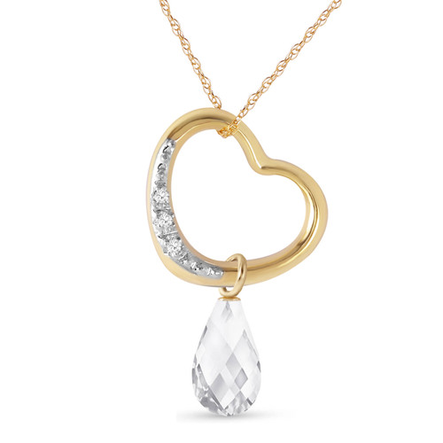Galaxy Gold  14k 24" Yellow Gold Open Heart with Genuine Diamond and White Topaz Pendant Necklace