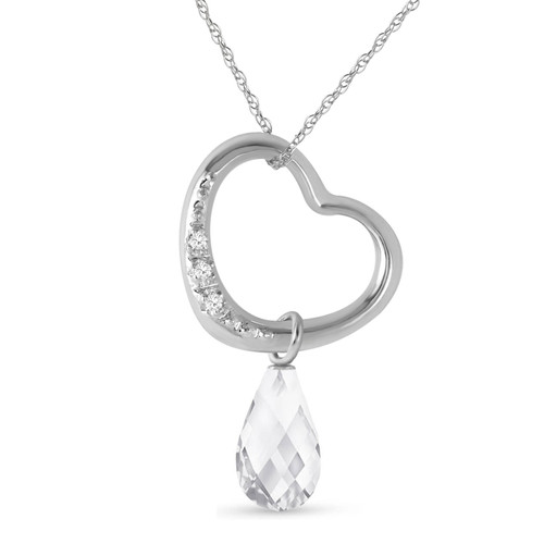 Galaxy Gold  14k 24" White Gold Open Heart with Genuine Diamond and White Topaz Pendant Necklace