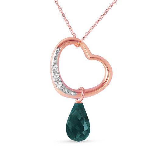Galaxy Gold  14k 24" Rose Gold Open Heart with Genuine Diamond and Emerald Pendant Necklace
