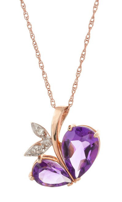 Galaxy Gold  14k 24" Rose Gold Modern Heart Necklace with Natural Diamonds and Amethysts