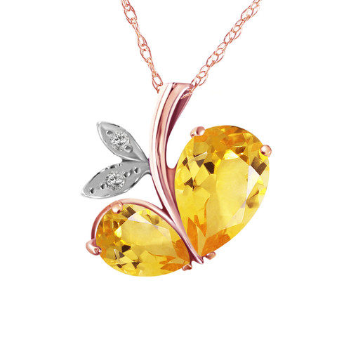 Galaxy Gold  4.06 CTW 14k 24" Solid Rose Gold Modern Heart Necklace with Natural Diamonds and Citrines