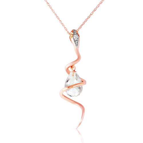 Galaxy Gold  2.28 CT. 14k14" Rose Gold Snake Necklace with Dangling Briolette White Topaz and Diamond