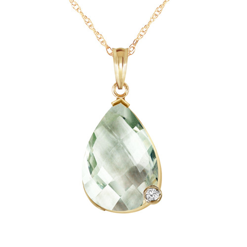 Galaxy Gold  5.04 CT 14k 24" Solid Gold Necklace Natural Briolette Checkerboard Cut Green Amethyst and Diamond Pendant