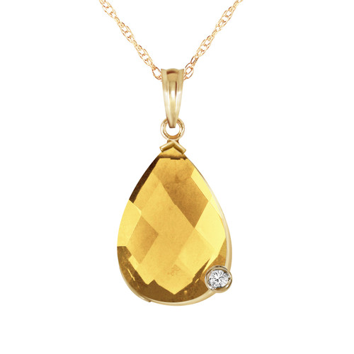Galaxy Gold  5.04 Carat 14k 24" Solid Gold Necklace with Natural Briolette Checkerboard Cut Citrine and Diamond Pendant