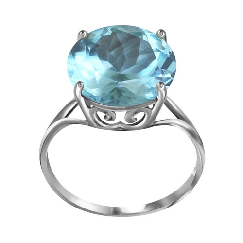 Galaxy Gold  8 Carat 14k Solid White Gold Ring with Natural 12.0 MM Round Blue Topaz - Size 7