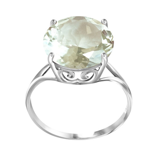 Galaxy Gold  5.5 Carat 14k Solid White Gold Ring with Natural 12.0 MM Round Green Amethyst - Size 7.5