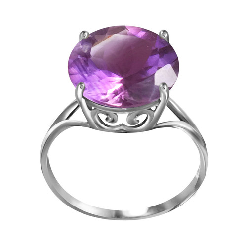 Galaxy Gold  5.5 Carat 14k Solid White Gold Ring with Natural 12.0 MM Round Amethyst - Size 7