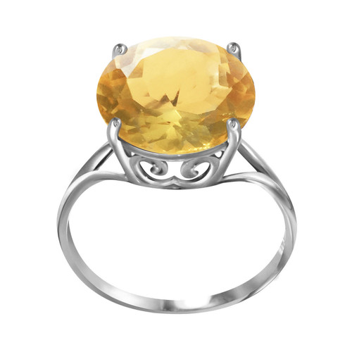 Galaxy Gold  5.5 Carat 14k Solid White Gold Ring with Natural 12.0 MM Round Citrine - Size 7.5