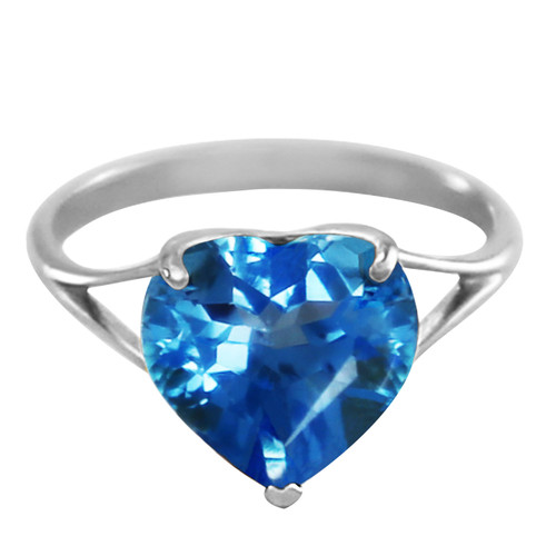 Galaxy Gold  6.3 Carat 14k Solid White Gold Ring with Natural 10mm Heart-shaped Blue Topaz - Size 7.5