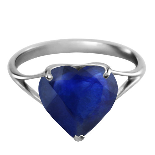 Galaxy Gold  4.3 Carat 14k Solid White Gold Ring with Natural 10mm Heart-shaped Sapphire - Size 7.5