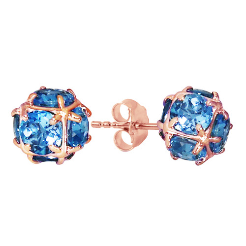 7.35 Carat 14k Solid Rose Gold Stud Earrings with Natural Blue Topaz