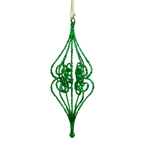 8.5" Green Bead and Glitter Filigree Christmas Ornament