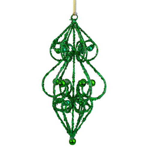 7" Green Bead and Glitter Filigree Christmas Ornament