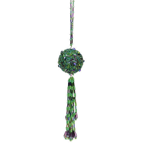 9" Green Beaded and Sequined Ball With Tassels Christmas Ornament