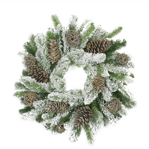 Flocked Pine Cone and Twig Ball Artificial Christmas Wreath - 24" - Unlit