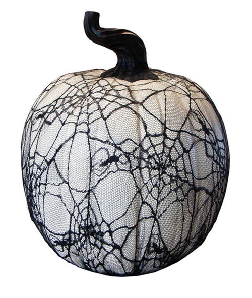 15" Black and White Spooky Spider Web Lace Halloween Pumpkin Table Top Decoration