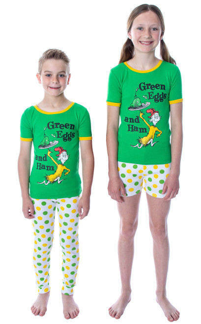 Dr. Seuss Unisex Kids Green Eggs and Ham 3 Piece Pajama Set For Boys and Girls - 840161464385