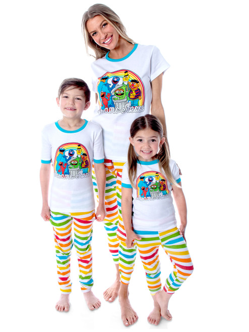 Sesame Street Vintage Character Rainbow Mommy and Me Matching Pajama Set Outfit - 840161459749