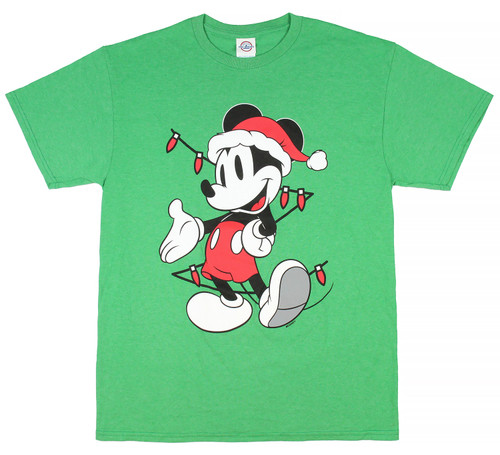 Disney Mens Mickey Mouse Christmas Tree Lights T-Shirt - 840161417411