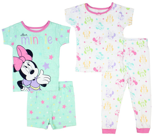 Disney Minnie Mouse Baby Girls' 4 Piece Short And Pants Sleep Pajama Set