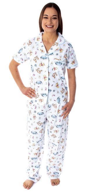 Disney Women's Winnie The Pooh And Friends 2 Piece Notch Collar Pajama Set