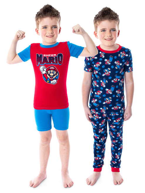 Super Mario Bros. Boys' Video Game Shirt Pants and Shorts 4 PC Pajama Set - 000716737566