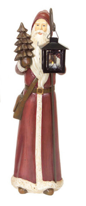 20" Brown Santa Claus Tabletop Figurine with Christmas Tree and Votive Candle Holder