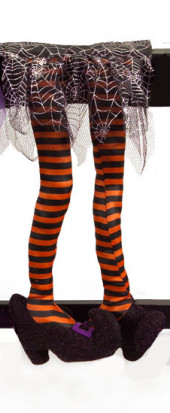18.5" Orange and Black Striped Wicked Witch Legs Halloween Table Decor