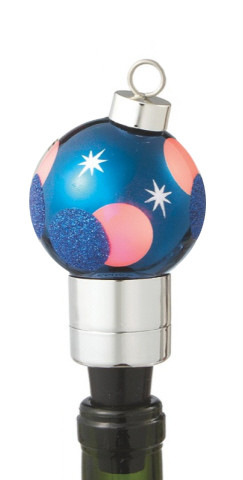 5" Blue Polka Dot and Star Christmas Ornament Lighted Color Changing Wine Stopper