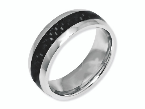 Chisel Stainless Steel and Black Carbon Fiber 8mm Polished Wedding Band SR25 - SR25Y95
