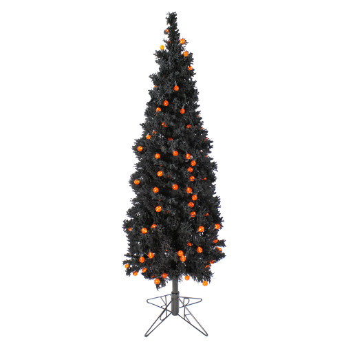 6.5' Pre-Lit Pencil Flocked Pine Artificial Christmas Tree - Orange LED Lights