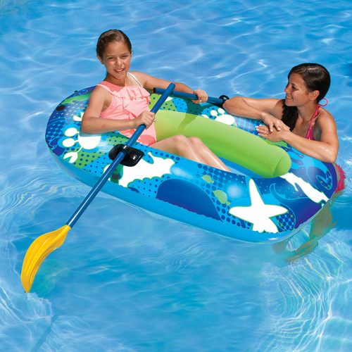 59" Blue and Lime Green Inflatable Aqua Fun Swimming Pool Deep Sea Water Sport Boat Float