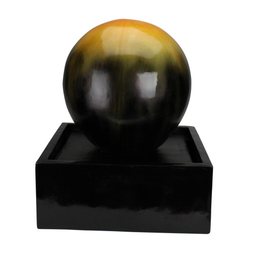 24" Black and Amber Yellow Ball Outdoor Garden Water Fountain