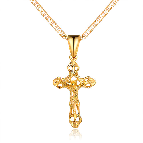 18K Gold Plated Crucified Jesus Pendant Necklace - 20 inch