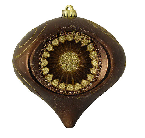 8" Chocolate Brown Retro Reflector Shatterproof Glittered Christmas Onion Ornament