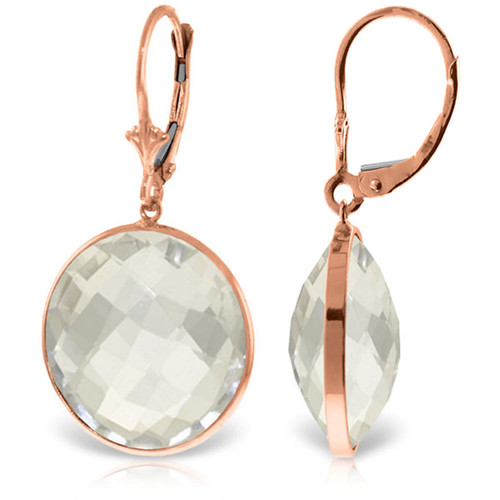 14K Rose Gold Leverback Earrings with Checkerboard Cut Round White Topaz