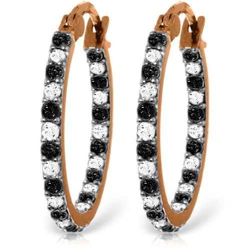 14K Solid Rose Gold Hoop Earrings withNatural Black & White Diamonds
