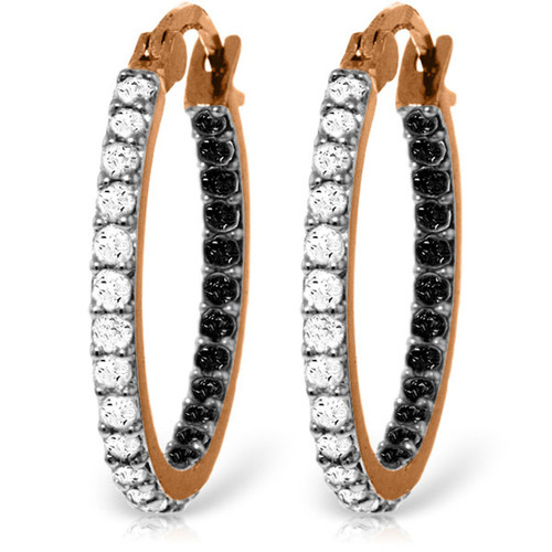 14K Rose Gold Hoop Earrings with Natural Black and White Diamonds - 5229R