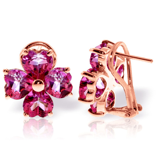 7.6 Carat 14k Solid Rose Gold French Clips Earrings Natural Pink Topaz