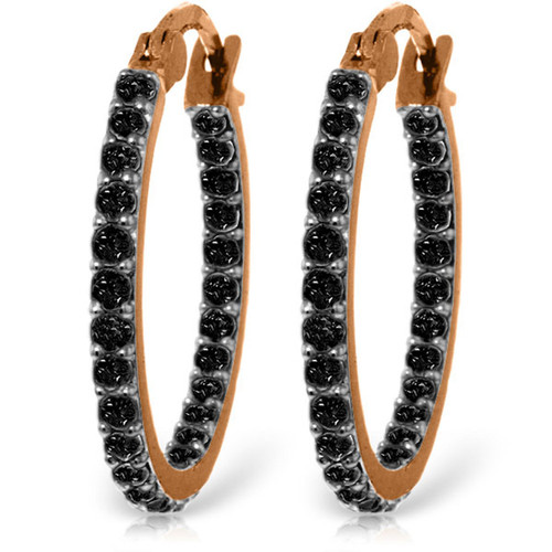 14k Solid Rose Gold Hoop Earrings withNatural Black Diamonds