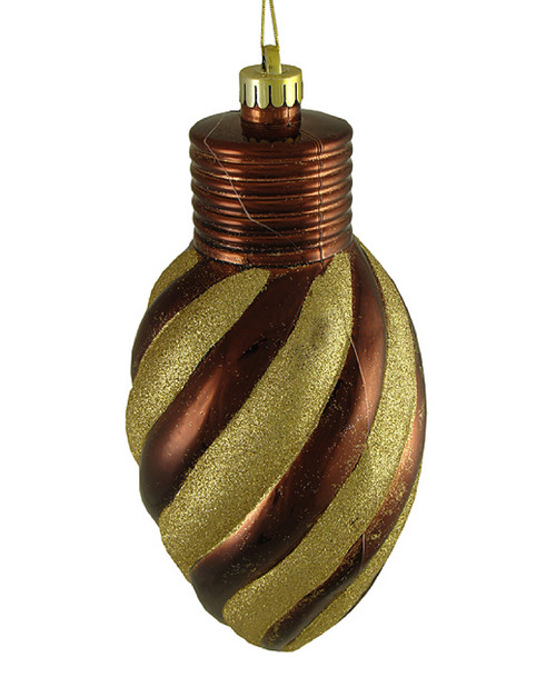 11" Chocolate Brown and Gold Striped Shatterproof Light Bulb Christmas Ornament (Pack of 3)