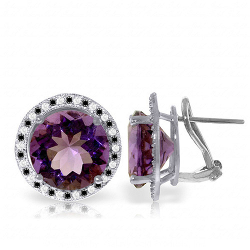 14k Solid White Gold Stud French Clips Earrings Black / White Diamonds & Amethysts