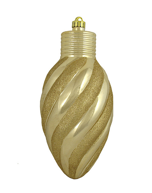 11" Champagne Gold Striped Shatterproof Light Bulb Christmas Ornament