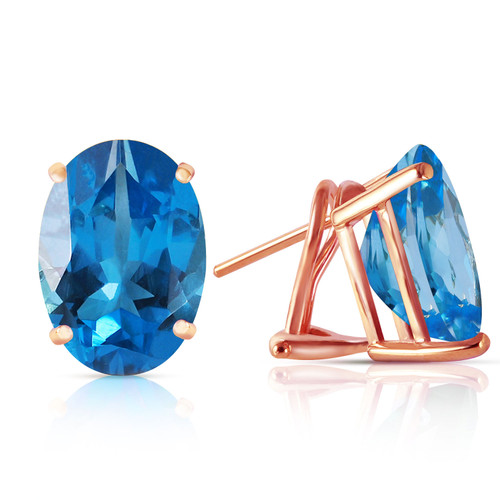 16 CTW 14k Solid Rose Gold French Clips Earrings Natural Blue Topaz