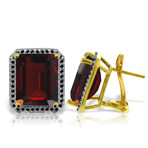 14k Solid Gold Stud French Clips Earrings Diamonds & Garnets