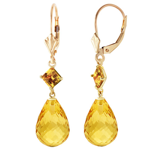 14K Yellow Gold Dangle Earrings with Natural Citrines