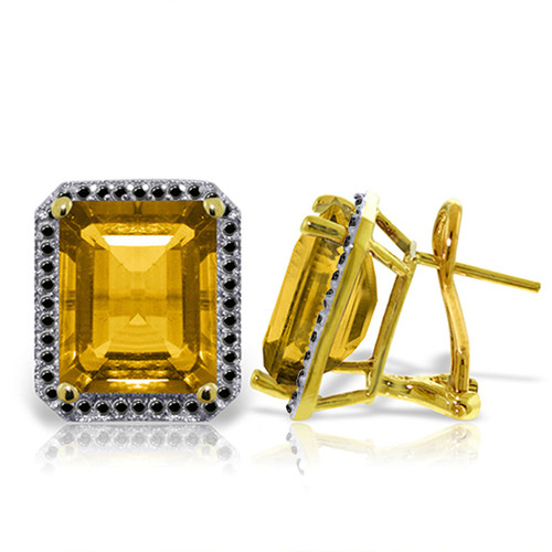 14k Solid Gold Stud French Clips Earrings Diamonds & Citrines